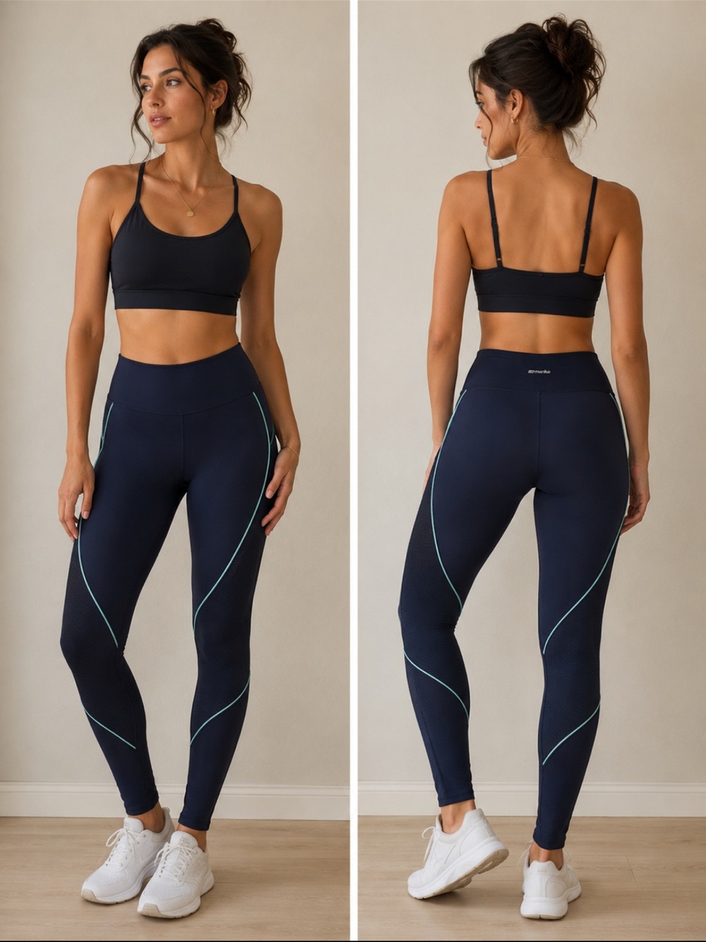 MTA Sport Navy Leggings with Light Blue Contrast Piping